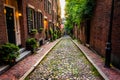 Acorn Street, in Beacon Hill, Boston, Massachusetts. Royalty Free Stock Photo