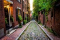 Acorn Street, in Beacon Hill, Boston, Massachusetts. Royalty Free Stock Photo