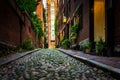 Acorn Street, in Beacon Hill, Boston, Massachusetts. Royalty Free Stock Photo