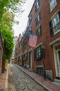 Acorn Street, Beacon Hill historic district, Boston, USA Royalty Free Stock Photo