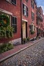 Acorn Street in Boston, Beacon Hill, during the winter Royalty Free Stock Photo