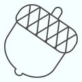 Acorn thin line icon. Oak tree fallen seeds. Autumn season vector design concept, outline style pictogram on white