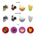 Acorns, corn.arthene puree, festive turkey,Canada thanksgiving day set collection icons in cartoon,flat,monochrome style Royalty Free Stock Photo