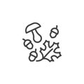 Acorns with oak leaf and mushroom line icon