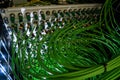 Acoustic audio cable server Green audio cable. Many acoustic cables. Coaxial cable for data transmission server. Close up