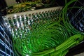 Acoustic audio cable server Green audio cable. Many acoustic cables. Coaxial cable for data transmission server. Close up