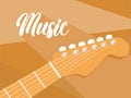 Acoustic classic guitar on background. Simple musical instrument with copy space