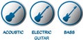Acoustic, electric and bass guitar buttons Royalty Free Stock Photo