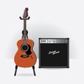 Acoustic Electric Guitar with Guitar amplifier Royalty Free Stock Photo