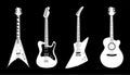 Acoustic and Electric Guitars white color - Vector illustration isolated on black color. Royalty Free Stock Photo