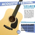 Acoustic festival performance poster in your club Indie musician concert show with realistic guitar