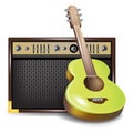 Acoustic guitar and amplifier or guid Royalty Free Stock Photo