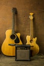 Acoustic guitar and amplifier Royalty Free Stock Photo