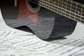 Acoustic guitar on a background sheet notes Royalty Free Stock Photo