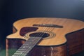 Close-up of a classical acoustic guitar on a black background Royalty Free Stock Photo