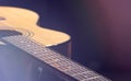 Part of acoustic guitar on black background copy space Royalty Free Stock Photo