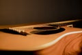 Acoustic guitar body strings close up Royalty Free Stock Photo