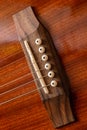 Acoustic Guitar Bridge Metal strings Wooden playing instrument.