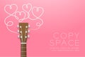 Acoustic guitar brown color and heart symbol made from guitar strings illustration concept idea isolated on pink gradient