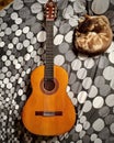 Acoustic guitar and cat Royalty Free Stock Photo