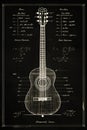 Acoustic guitar chalk sketch drawing. Poster design. Generative Ai