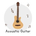 Acoustic guitar clipart cartoon style. Acoustic guitar string instrument flat vector illustration. Acoustic guitar vector design Royalty Free Stock Photo