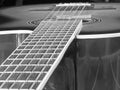 Acoustic guitar close-up, Musical concept in black and white Royalty Free Stock Photo