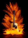 Acoustic guitar with flame background. Royalty Free Stock Photo