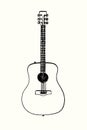 Acoustic guitar, hand drawn doodle gravure vintage style, sketch, outline vector Royalty Free Stock Photo