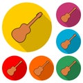 Acoustic guitar icon or logo, Guitar silhouette, color set with long shadow Royalty Free Stock Photo