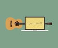 Acoustic guitar melody laptop flat design vector illustration