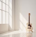 Acoustic guitar in minimalist white room with window