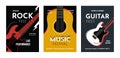 Acoustic guitar music posters. Banners for rock concert, indie band and jazz event on country festival, vintage vertical