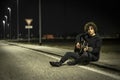 Acoustic Guitar Musician Night Sidewalk