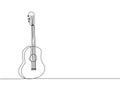 Acoustic guitar one line art. Continuous line drawing of musical, equipment, song, guitar, electric, melody, rock