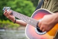 Acoustic Guitar Playing. Royalty Free Stock Photo