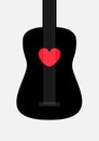 Acoustic guitar. Red heart icon sign symbol. Black silhouette. Music instrument. Love greeting card, banner, invitation template. Royalty Free Stock Photo