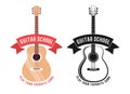 Acoustic guitar school logo with ribbon