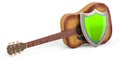 Acoustic guitar with shield, 3D rendering