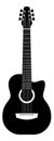 Acoustic guitar silhouette. Black string classical musical instrument logo, electric rock emblem, modern grunge or