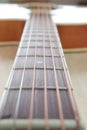 Acoustic guitar strings close up top view with empty space for you text Royalty Free Stock Photo