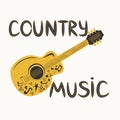 Acoustic guitar surrounded by notes, the inscription Love Music, Country Music. Country Cowboy Music Festival Creative Event Live