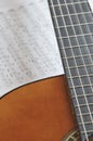 Acoustic guitar with tablature Royalty Free Stock Photo