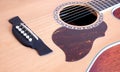 Acoustic guitar top with six strings closeup Royalty Free Stock Photo