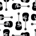 Acoustic guitar vector seamless pattern background. Black and white musical string instrument backdrop. High contrast Royalty Free Stock Photo