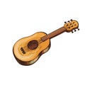 Acoustic guitar. Vector vintage hatching color illustration. Isolated on white Royalty Free Stock Photo