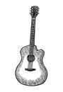 Acoustic guitar. Vintage vector black engraving illustration Royalty Free Stock Photo