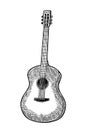 Acoustic guitar. Vintage vector black engraving illustration Royalty Free Stock Photo