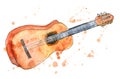 Acoustic guitar watercolor sketch Royalty Free Stock Photo