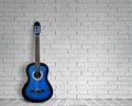 Acoustic guitar white background wall shadow